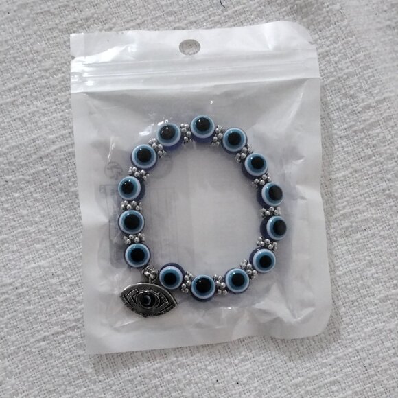 Evil Eye Blue Beaded Charm Bracelet for Protection and Blessing Stretchable Luck - Picture 7 of 16